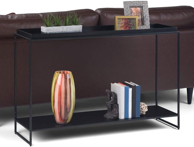 SIMPLIHOME Garner 47 inch Wide Industrial Tray Top Console Table in Black for the Living room Entryway and Bedroom