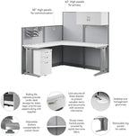 Bush Business Furniture Office in an Hour 65W L Shaped Cubicle Desk with Storage, Drawers, and Organizers in Pure White Modern Computer Table Set with Privacy Panels for Commercial Workspace