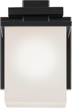 KICHLER Tully 6.5" 1-Light Wall Sconce with Satin Etched Cased Opal Glass in Black for Vanity, Living Room, Dining Room, Bedroom, Laundry Room, Mudroom, Hallway, Stairwell (6.5 x 5 x 7), 45149BK