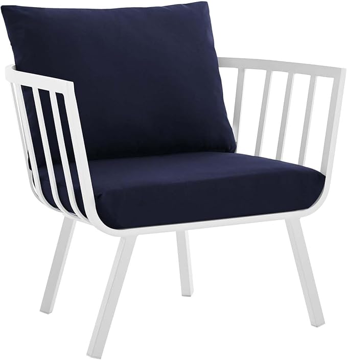 Modway Riverside Outdoor Furniture, Two Armchairs, White Navy