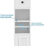 Maupvit Bathroom Cabinet with Adjustable Shelf, Storage Cabinet for Small Space, Tall Bathroom Storage Cabinet with Retractable Toilet Paper Rod, Narrow Cabinet with 2 Doors, 8 Compartments (White)