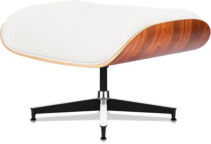 Top Grain Leather, Mid Century Chaise Lounge Chair and Ottoman, Modern Chair Classic Design, Heavy Duty Base Support for Living Room Study Lounge Office, Palisander-White