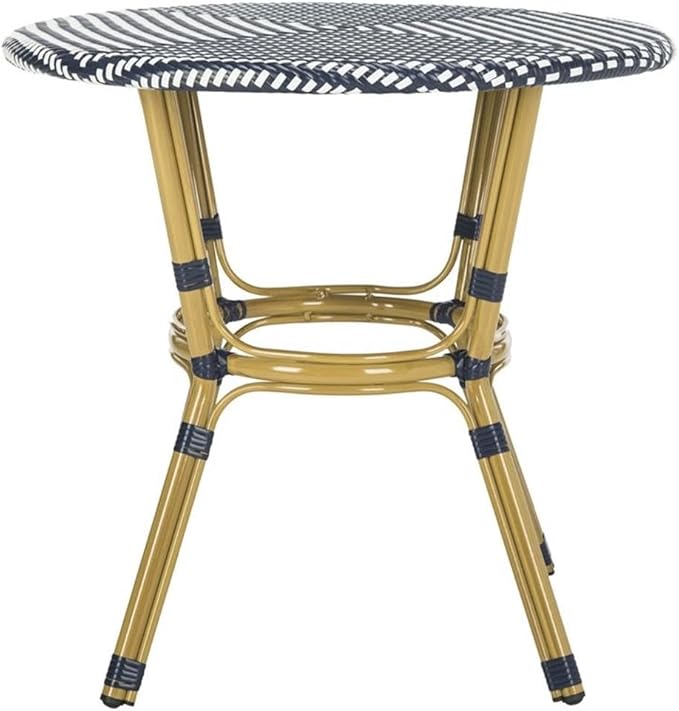 Safavieh PAT4012A Outdoor Collection Sidford Navy and White Rattan Bistro Table