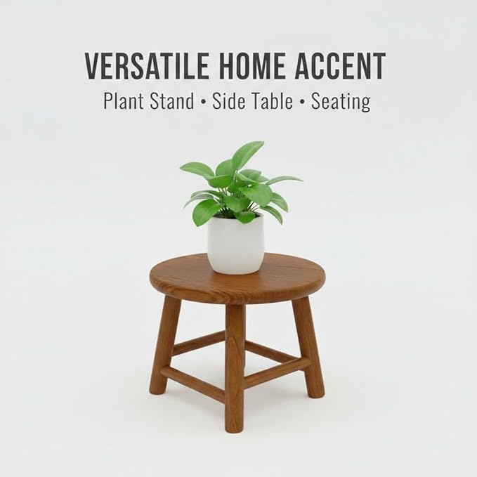 CONSDAN 9-Inch Round Step Stool for Adults & Kids, USA Grown Solid Oak Hardwood Ottoman, Sturdy Small Foot Stool for Kitchen, Bedside, Nursery, Shoe Changing, Plant Stand, Fully Assembled (Chocolate)