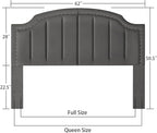 24KF Velvet Fabric Upholstered Queen/Full Headboard with Nail Trims,Modern Vertical Channel Design with Curved Headboard,6052-Q-Dark Gray
