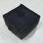 Handmade Eco-Friendly Geometric Leather Pouf Black Color Square 21" x 21" x 12" Buffalo Leather Pouf for Living Room, Bedroom Seating, Patio
