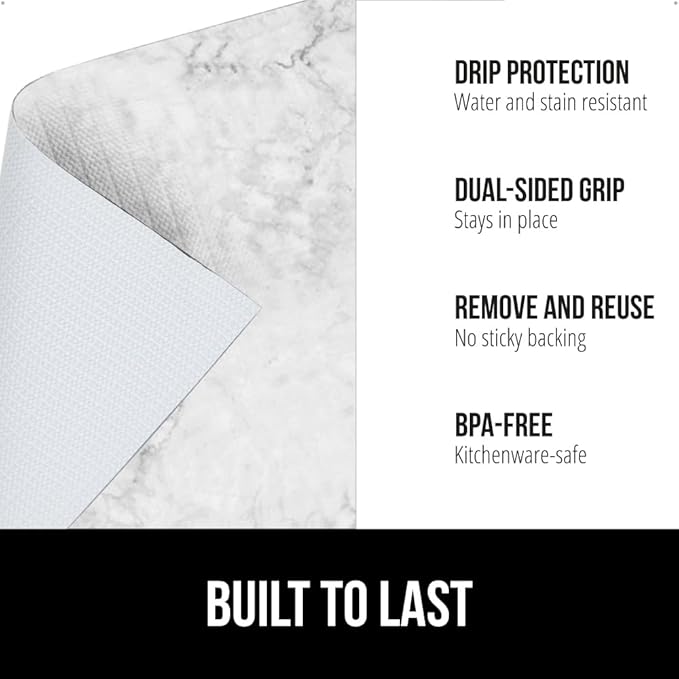GORILLA GRIP DripGuard Shelf Liner, Non Adhesive Drawer and Kitchen Cabinet Protector, 20x240 Inch, Slip Resistant BPA Free Smooth Surface Plastic Liners for Cabinets, Bathrooms, Closets, Marble