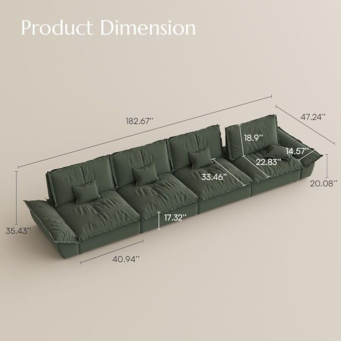 POVISON Oversized Modular Sectional Sailboat Sofa for Living Room with Adjustable Backrest Sectional Couches Large Deep Sofa Set 4 Seats Big Comfy Cloud Couch for House Office