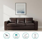 Naomi Home Freya Genuine Leather Sofa - Luxurious Comfort, Goose Feather Cushion Filling, Square Arm Design, Sturdy Block Legs, Elegant Espresso - Ideal for Living Room, Office, or Bedroom