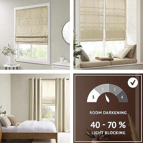 Madison Park Cordless Roman Shades Faux Silk Shade with Sheen 1-Panel Privacy, Room Darkening, Energy Efficient, Thermal Insulated Window Blind for Bedroom, Living Room Décor, 39"W x 64"H Como, Taupe