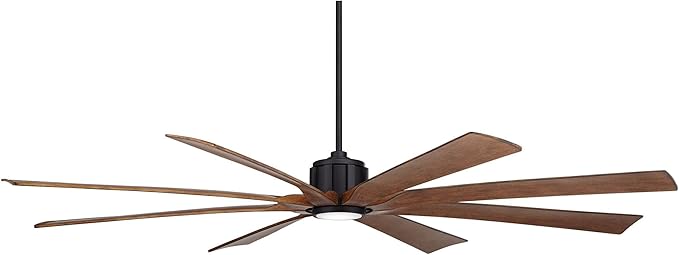 Possini Euro Design 80" Defender Modern Industrial Outdoor Ceiling Fan with Dimmable LED Light Remote Control Matte Black Damp Rated for Patio Exterior House Home Porch Gazebo Garage Barn