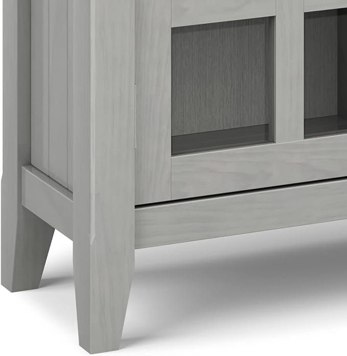 SIMPLIHOME Acadian SOLID WOOD 36 Inch Wide Rustic Entryway Hallway Storage Cabinet in Fog Grey, For the Living Room, Entryway and Family Room