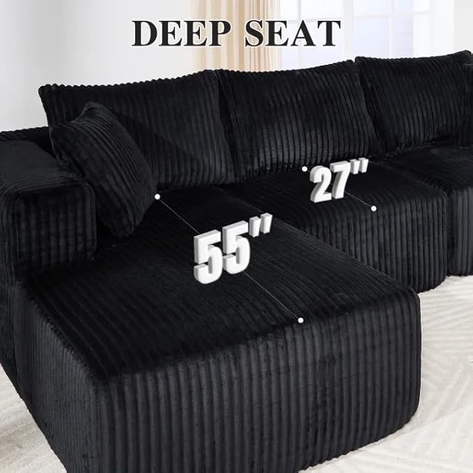 102" Modular Sectional Sofa, L-Shape Cloud Sectional Couch with Deep Seat, 3 Seat Memory Foam Comfy Boneless Couches for Living Room Bedroom, No Assembly Required, Black