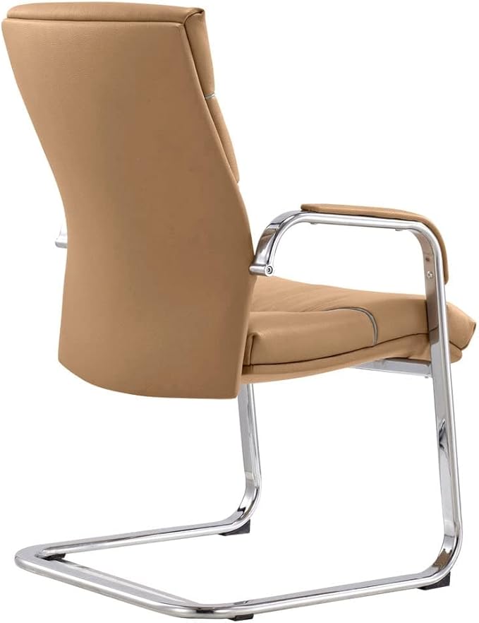 ZURI Modern Carnegie Leather and Chrome Side Chair with Aluminum Base - Beige