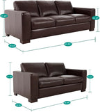 Naomi Home Freya Genuine Leather Sofa + Loveseat - Luxurious Comfort, Goose Feather Cushion Filling, Square Arm Design, Sturdy Block Legs, Elegant Espresso - Ideal for Living Room, Office, or Bedroom