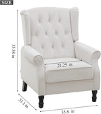 Artechworks Winged Velvet Modern Accent Chair Tufted Arm Club Chair Linen Single Sofa with Wooden Legs Comfy Upholstered for Reading Living Room Bedroom Office, Beige