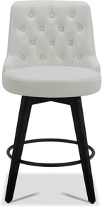 Watson & Whitely Modern Swivel Bar Stools, Faux Leather Upholstered Counter Height Bar Stool with Back, Solid Wood Legs, 26" H Seat, Set of 2, White