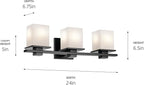 KICHLER Tully 24" 3-Light Vanity Light with Satin Etched Cased Opal Glass in Black for Over a Vanity, Soft Modern Style, (24" x 6.5" x 7"), 45151BK