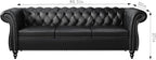 Chesterfield 3 Seater Sofa, Modern Leather Tufted Couch 3 Seater with Rolled Arms and Nailhead Mid-Century Upholstered Couch for Living Room, Bedroom, Apartment and Office, Black