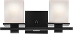 KICHLER Tully 15" 2-Light Vanity Light with Satin Etched Cased Opal Glass in Black for Over a Vanity, Soft Modern Style, (15" x 6.5" x 7"), 45150BK