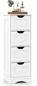 Giantex Bathroom Storage Cabinet with 4 Drawers, 32" Freestanding Storage Organizer Unit with Cutout Handles, Anti-Tipping Device, Narrow Floor Cabinet for Hallway, Living Room, Entryway (White)