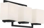 Possini Euro Design Lighting on The Square Modern Wall Mount Light Matte Black Aluminum Hardwired 21" 3-Light Fixture Opal Glass Shade for Bathroom Vanity Mirror House Living Room Home Hallway