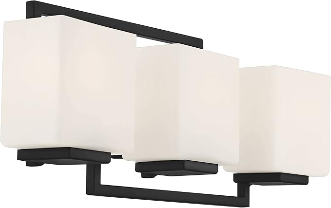 Possini Euro Design Lighting on The Square Modern Wall Mount Light Matte Black Aluminum Hardwired 21" 3-Light Fixture Opal Glass Shade for Bathroom Vanity Mirror House Living Room Home Hallway
