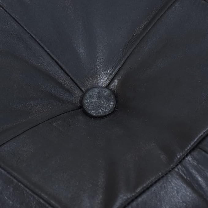 Handmade Eco-Friendly Geometric Leather Pouf Black Color Square 16" x 16" x 16" Buffalo Leather Pouf for Living Room, Bedroom Seating, Patio