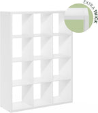 Furinno Cubicle Book Shelf, 12-Cube Thick Frame Bookshelf, Reversible Bookcase with Open Back, 14.6 x 43.8 x 58, for Living Room, Bedroom, Home Office, White