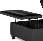 SIMPLIHOME Ellis 36 inch Wide Contemporary Square Coffee Table Storage Ottoman in Distressed Black Vegan Faux Leather, Assembled, for The Living Room and Bedroom