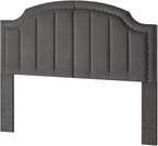 24KF Velvet Fabric Upholstered Queen/Full Headboard with Nail Trims,Modern Vertical Channel Design with Curved Headboard,6052-Q-Dark Gray