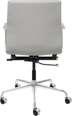Laura Davidson Furniture SOHO II Ribbed Office Chair - Mid Back Desk Chair, Ergonomically Designed with Arm Rest & Swivel, Made of Faux Leather, Grey, Computer Chair