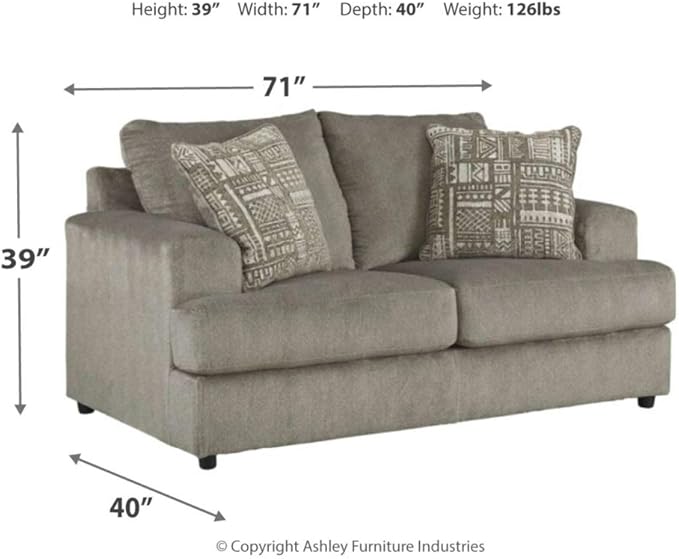 Signature Design by Ashley Soletren Contemporary Chenille Loveseat with 2 Accent Pillows, Gray