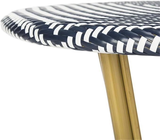 Safavieh PAT4012A Outdoor Collection Sidford Navy and White Rattan Bistro Table