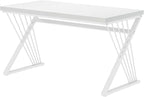 FOLUBAN White Desk, Modern Wood and Metal Computer Desk for Home Office, Simple Writing Work PC Desks for Bedroom, Industrial Study Gaming Table for Living Room, White, 47 Inch