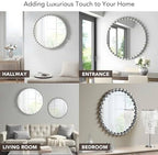 Madison Park Round Mirror, Metal Frame Circle Mirror 36 inch, Wall Art Decor Mounted Hanging for Entryway, Bathroom, hallway, Living Room, Vanity, Marlowe, Silver