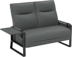 Faux Leather Loveseat Couch for Living Room Bedroom Office, Small Sofa 2 Seater Couch with Flip Up Tray Table Side Pockets Leather Loveseats, Gray