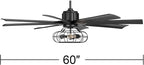 Possini Euro Design 60" Defender Modern Industrial Indoor Ceiling Fan with LED Light Remote Control Matte Black Metal Cage for Living Kitchen House Bedroom Family Dining Home Office Kids Room
