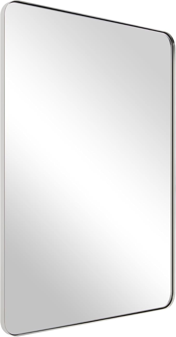 ANDY STAR Chrome Mirror for Bathroom, 22"x30"Metal Frame Wall Mirror, Rectangular Stainless Steel Rounded Corner Mirror with 1" Deep Set Design Hangs Horizontal Or Vertical