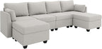 114.17" Modular Sectional Sofa, 6 Seat Sectional Couches with Storage, Memory Foam, Convertible Modular Couch for Living Room, U Shaped Comfy Modular Sofa with Chaise, Light Grey