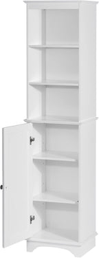 Spirich Home Freestanding Storage Cabinet with Three Tier Shelves, Tall Slim Cabinet, Free Standing Linen Tower, White