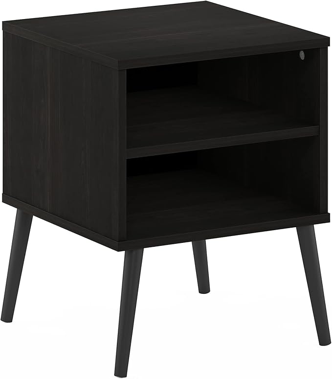 Furinno Claude Side Table, 2-Tier Square End Table with Wooden Legs, Open Shelf Night Stand, Bedside Table, for Living Room, Bedroom, Espresso