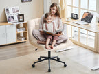 Furnimart Swivel Criss Cross Legged Chair with Wheels for Home Office, Wide Armless Desk Chair Height Adjustable Comfy Seat for Desk,Vanity, Bedroom, Beige