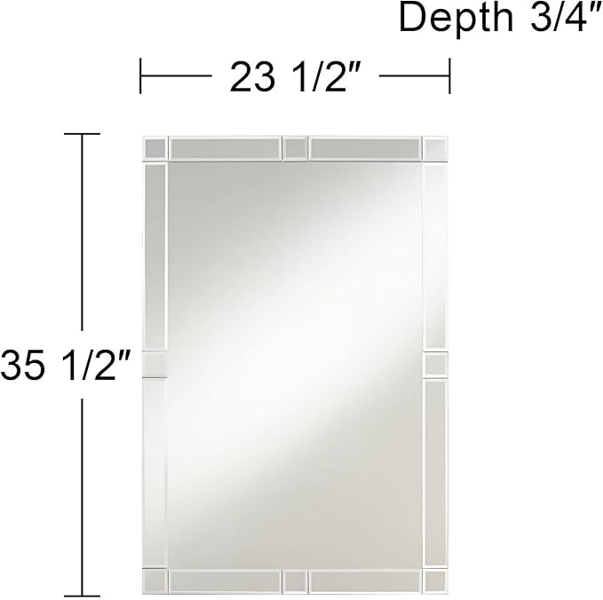 Possini Euro Design Cecili Rectangular Vanity Decorative Wall Mirror Modern Beveled Glass Clear Mirrored Tile Edges Frame 23 1/2" Wide for Bathroom Bedroom Living Room Office Entryway House Hallway