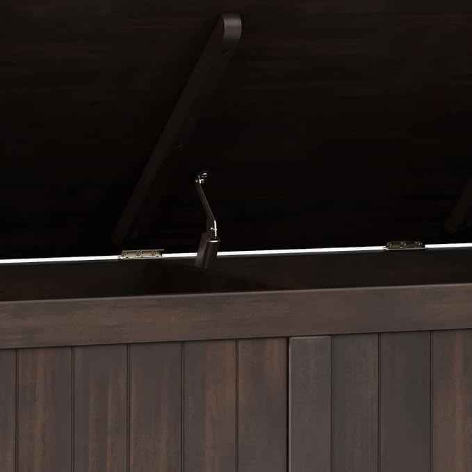 SIMPLIHOME Acadian Entryway Storage Bench - 36 inch Wide Solid Wood Small Hallway Seat in Brunette Brown, Transitional Bench for Mudroom with Lift-Up Lid, 2 Compartments and Slatted Backrest