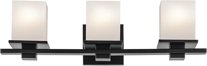 KICHLER Tully 24" 3-Light Vanity Light with Satin Etched Cased Opal Glass in Black for Over a Vanity, Soft Modern Style, (24" x 6.5" x 7"), 45151BK