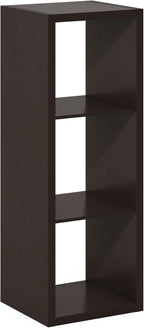 Furinno Cubicle Book Shelf, 3-Cube Thick Frame Bookshelf, Horizontally & Vertically Reversible Bookcase with Open Back, 14.6 x 15.9 x 44, for Living Room, Bedroom, Home Office, Black Dark Oak