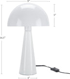 Nourison Home 16" White Metal Mushroom Table Lamp, Modern, Retro, Desk Light for Bedroom, Dining, Office, Entryway