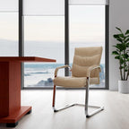 ZURI Modern Carnegie Leather and Chrome Side Chair with Aluminum Base - Beige