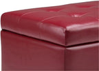 SIMPLIHOME Cosmopolitan 34 inch Wide Transitional Rectangle Storage Ottoman in Red Vegan Faux Leather, Assembled, For the Living Room, Entryway and Family Room